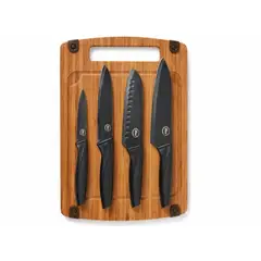 VIRUTEX - Set Cuchillos Ilko Nero + Tabla Bambú 5 Piezas