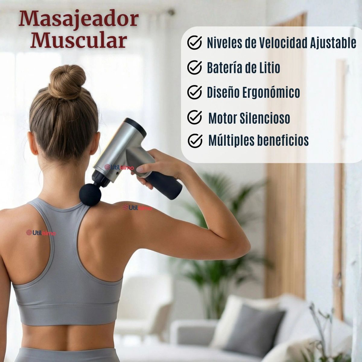 LINE - Masajeador Muscular Kinesgun Pistola Maquina Para Masajes Gris