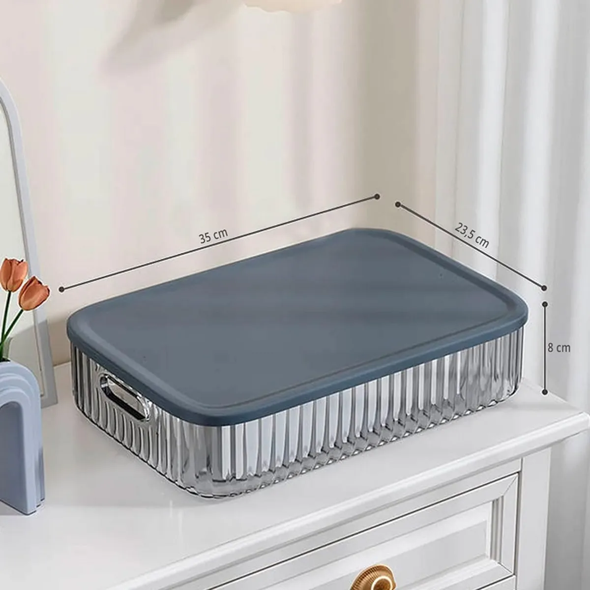 GENERICO - Caja organizadora plástica con tapa color gris 35 cmx 23.5 cmx 8 cm