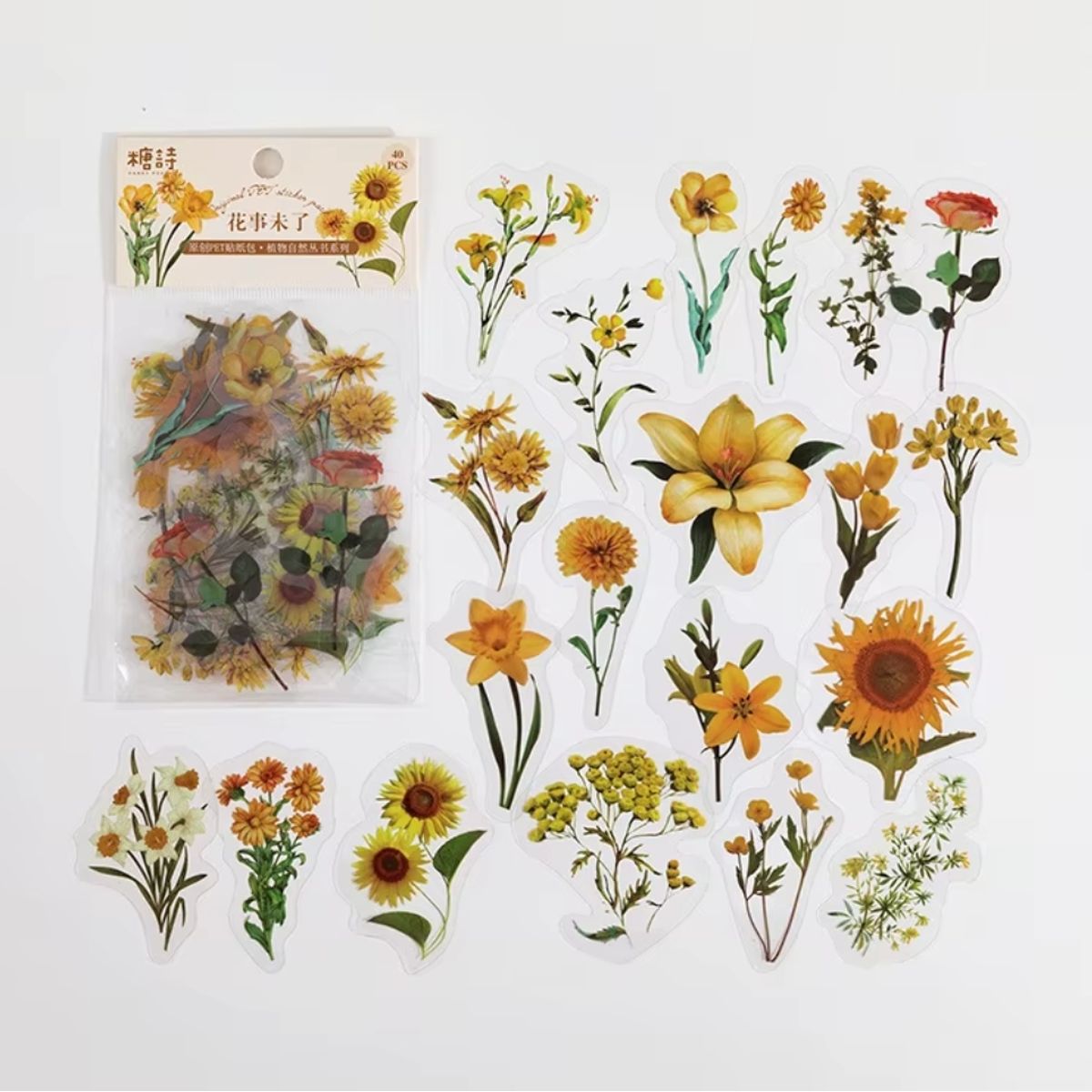 GENERICO - 40 Stickers Girasoles Naturaleza Journaling Scrapbooking