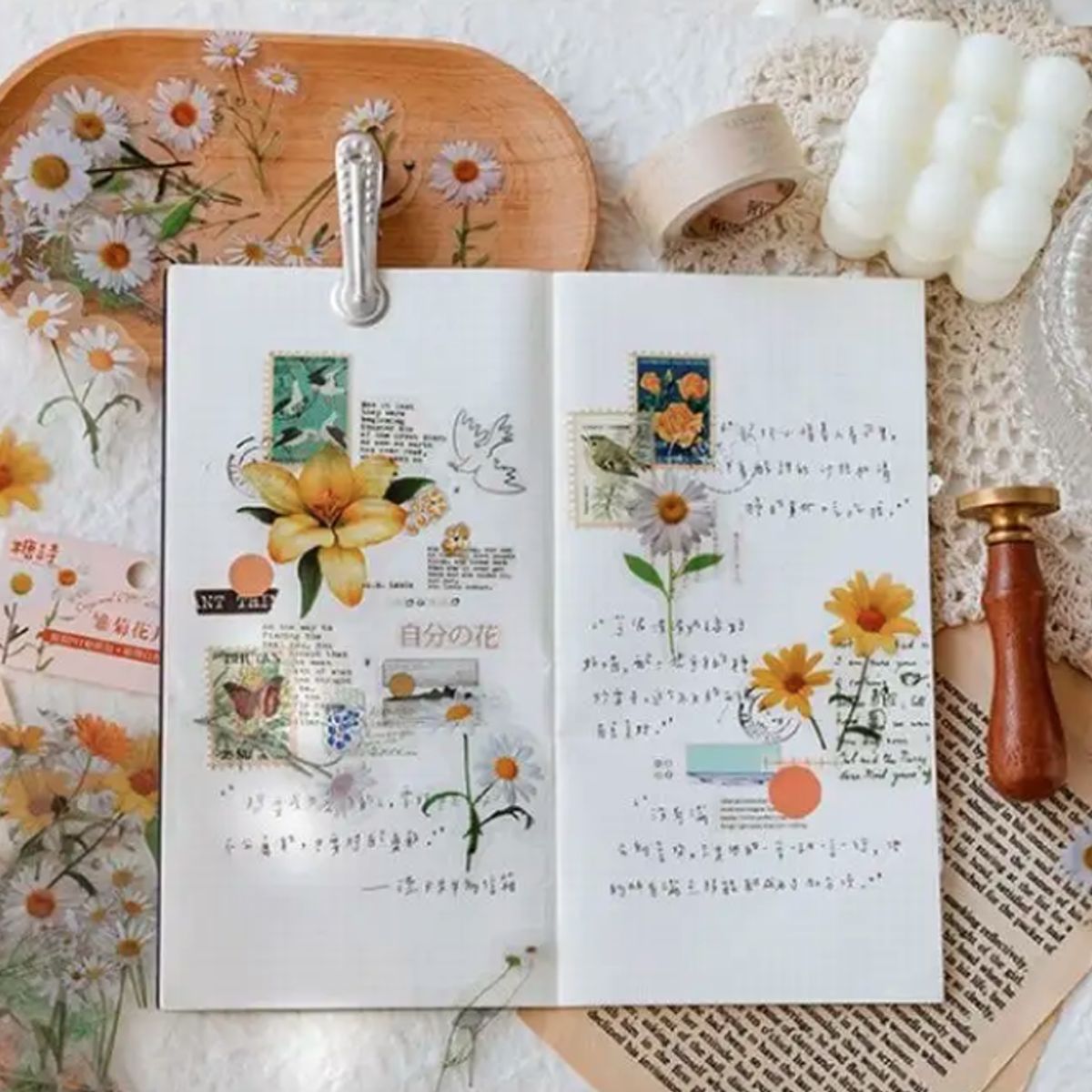 GENERICO - 40 Stickers Girasoles Naturaleza Journaling Scrapbooking