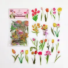 GENERICO - 40 Stickers Tulipanes Naturaleza Journaling Scrapbooking