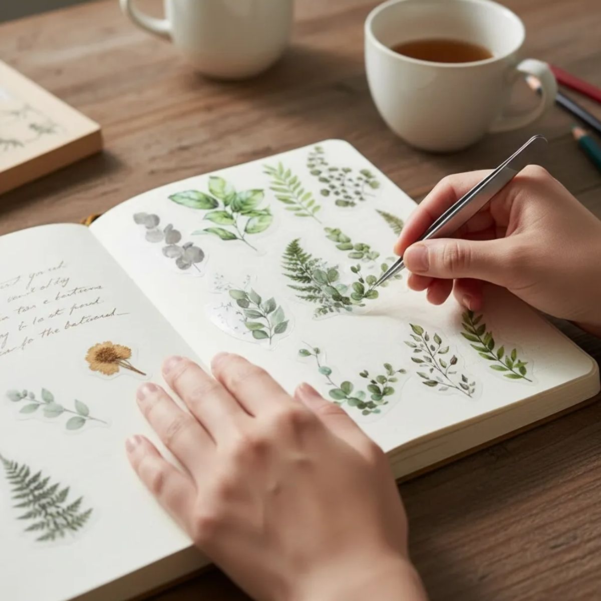 GENERICO - 40 Stickers Hojas Naturaleza Journaling Scrapbooking
