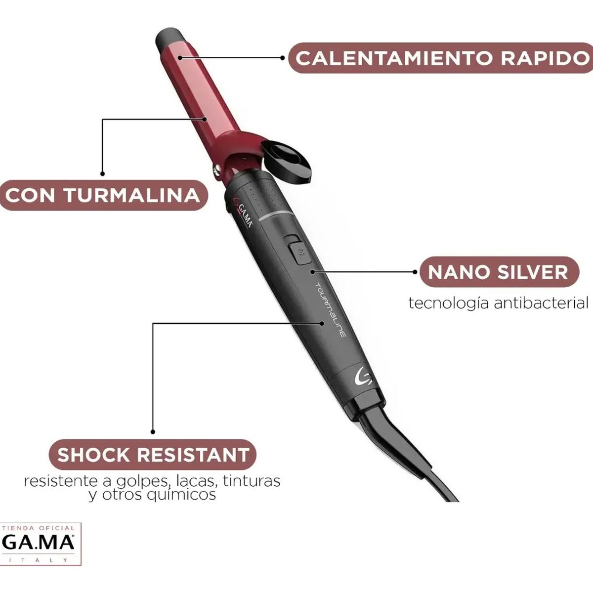 GAMA - Rizador  Ondulador Ga.ma Italy Tourmaline Antifrizz 25mm