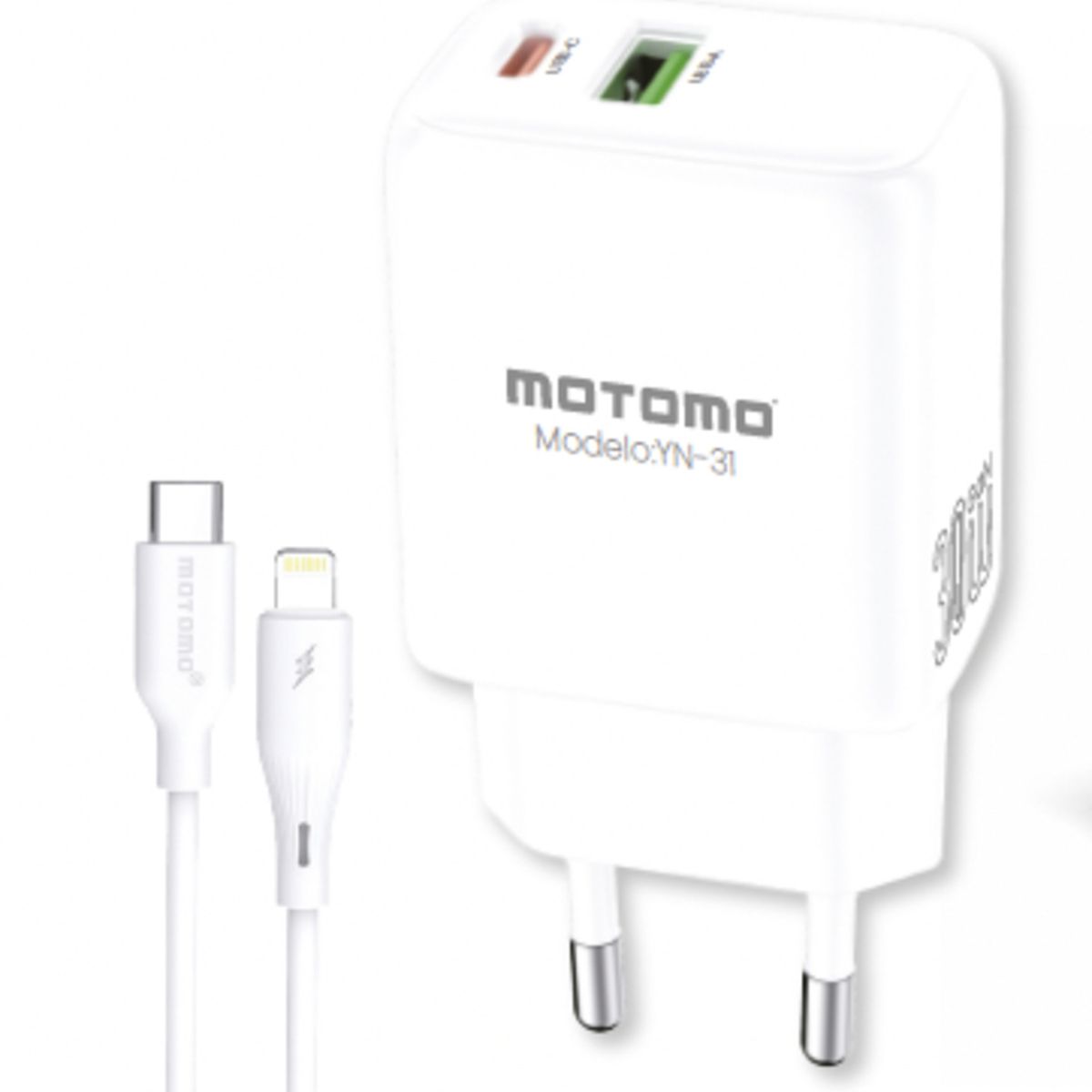 MOTOMO - CARGADOR CARGA RAPIDA GAN PD-30WQC3.0 5.0V-3.0A USB-C A LIGHTNING FCCAPA062