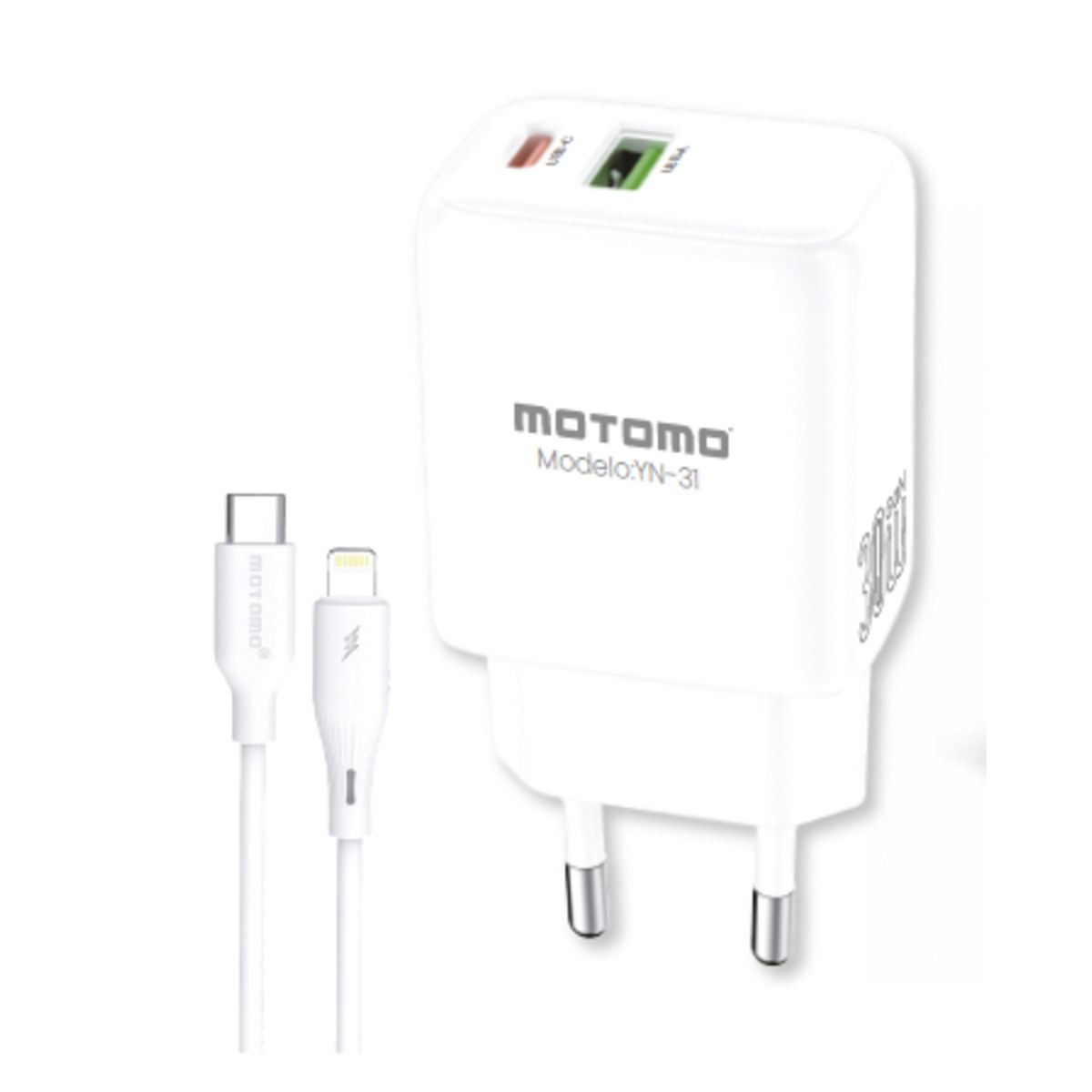 MOTOMO - CARGADOR CARGA RAPIDA GAN PD-30WQC3.0 5.0V-3.0A USB-C A LIGHTNING FCCAPA062