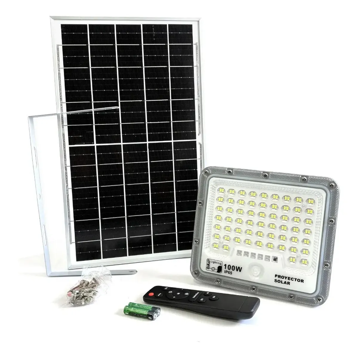 DRL - Foco Proyector Solar Led Exterior Itd 100w Fría Ip65 Sensor Gris Blanco Frío