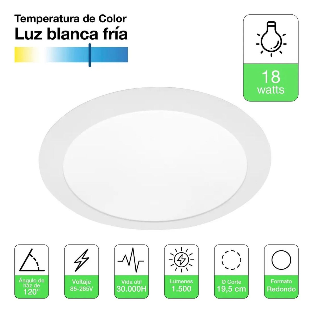 DRL - Pack 10 Panel Led Foco Plafón Backlight Emb Redond 18w 6500k Blanco