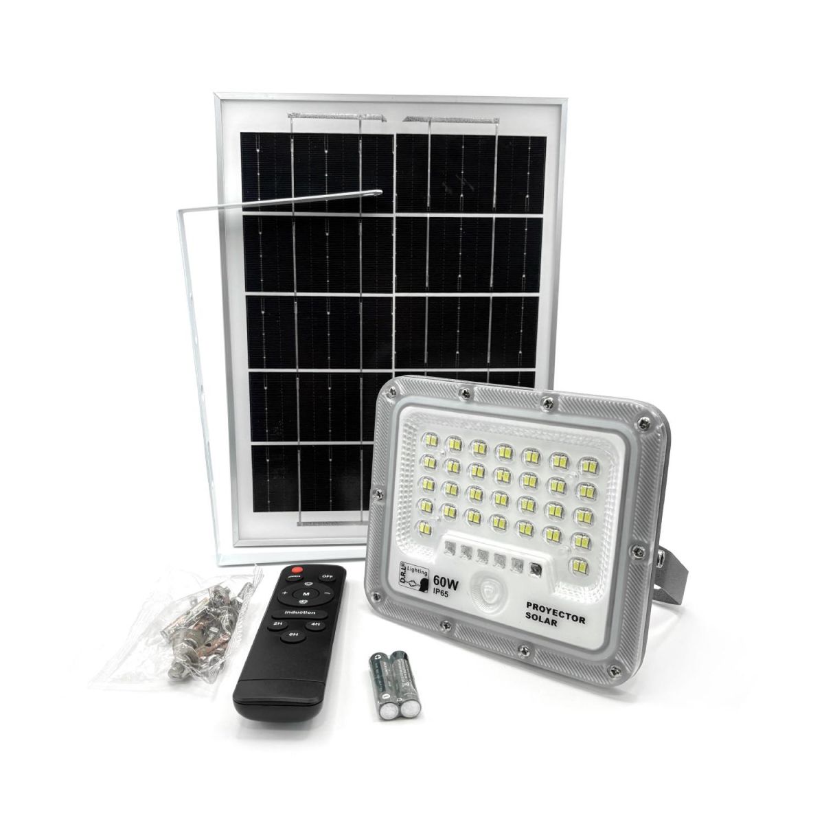DRL - Foco Proyector Solar Led Exterior Itd 60w Fría Ip65 Sensor Gris Blanco Frío