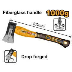 INGCO - Hacha De Mano Mango Fibra De Vidrio 1000 Gr 43 Cm