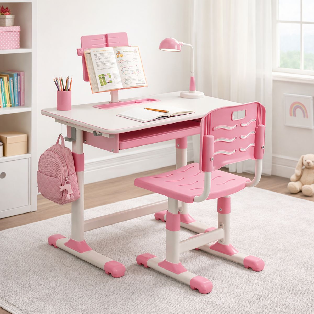 SPACE HOME - Escritorio Rosado Para Niños Con Silla Ergonomica