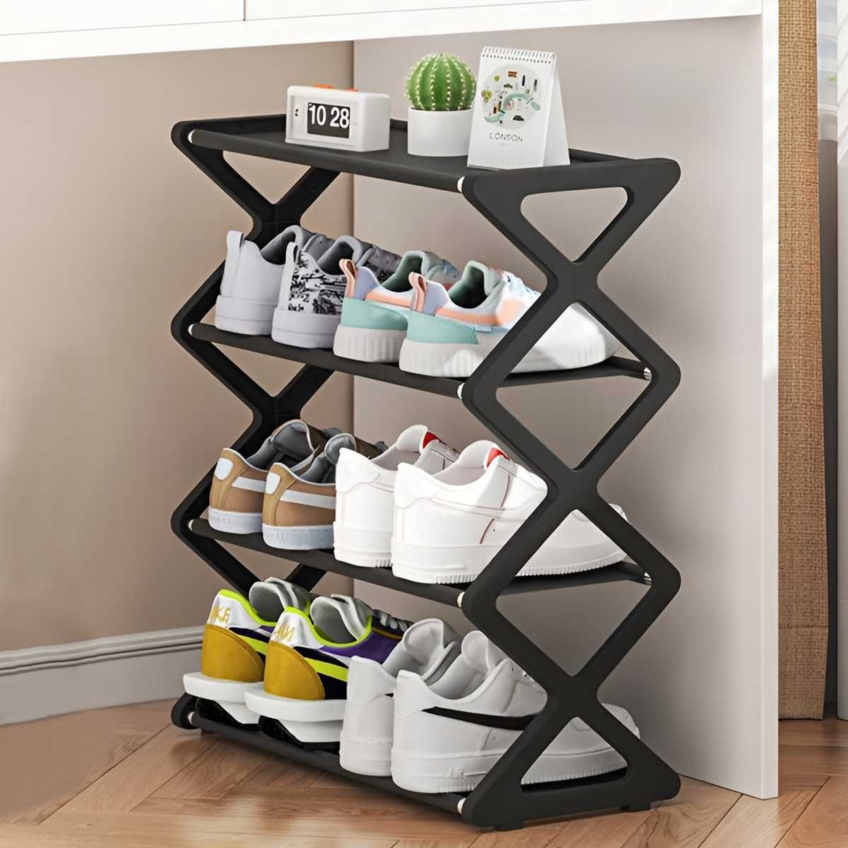 GENERICO - Zapatero de 4 Niveles en Forma de X, Multifuncional para Dormitorios