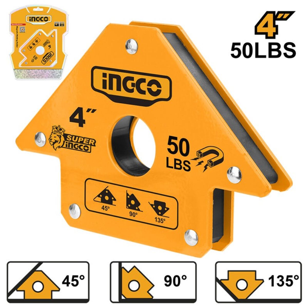 INGCO - Escuadra Magnética Para Soldar 4 Pulgadas 50 Lbs Ingco