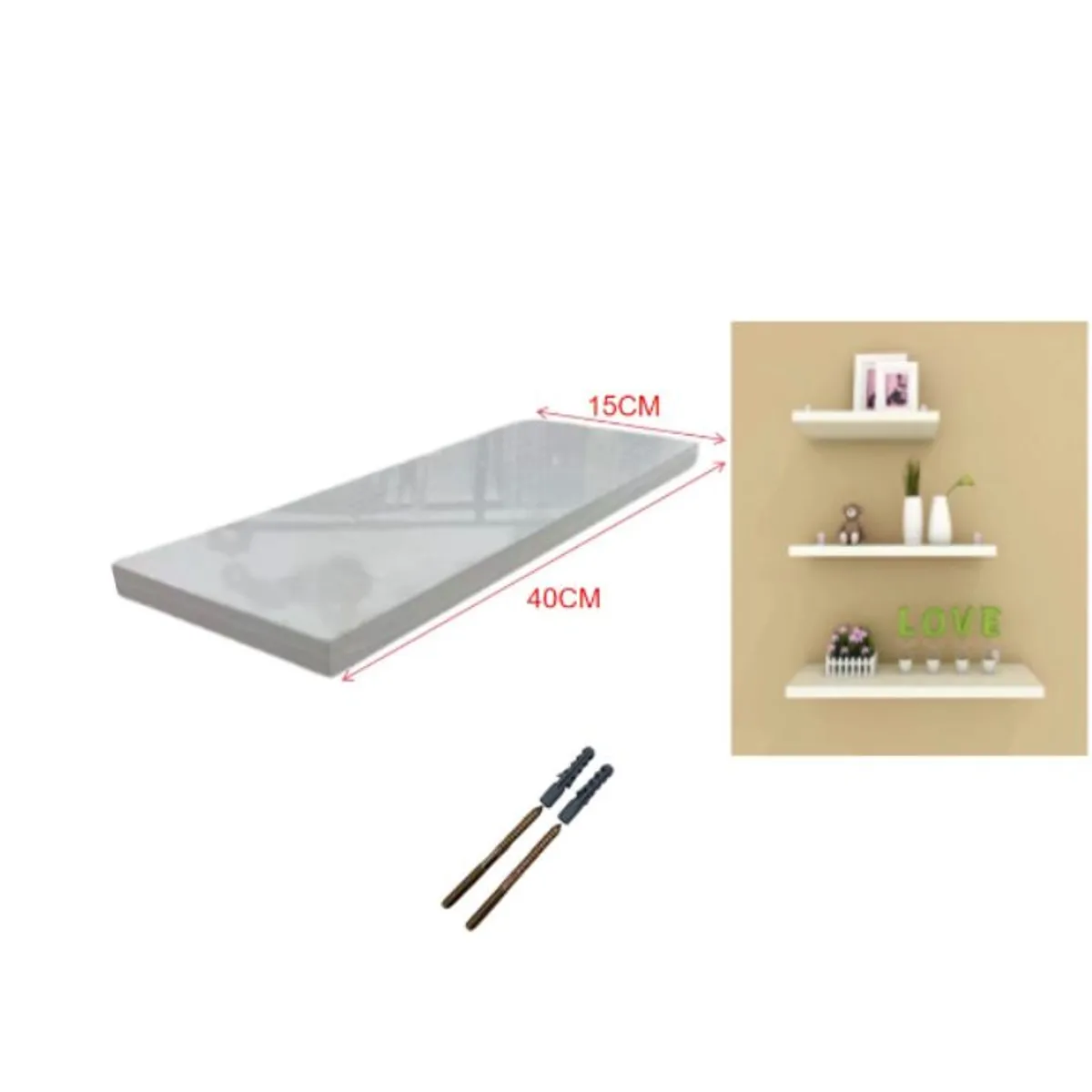 GENERICO - Repisa Flotante de Madera Blanca - 40 x 15 cm - Estante Moderno de Alta Resistencia 1pcs