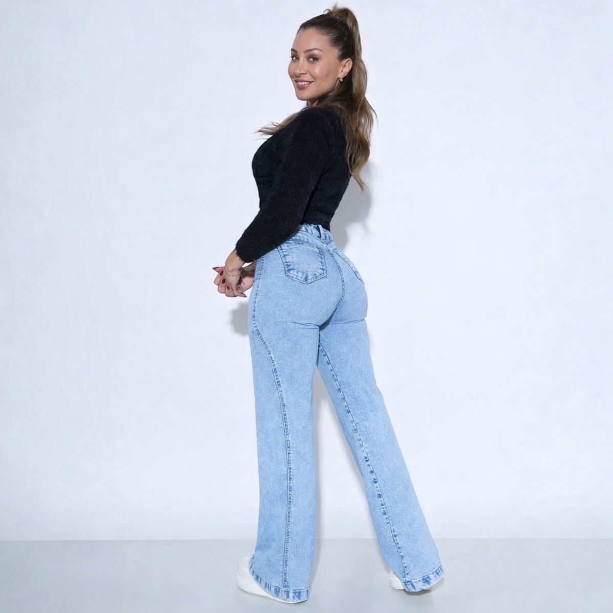 DOBLE V - Jeans Mujer Doble V Wide Leg Tiro Alto Elasticado Calce Perfecto
