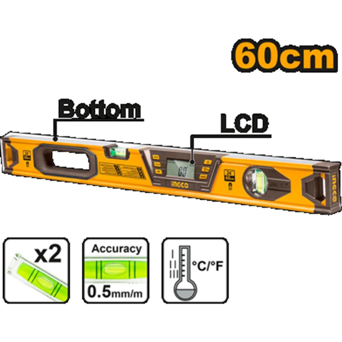 INGCO - Nivel Aluminio Digital Magnetico 60 Cm Ingco Hsl08060d