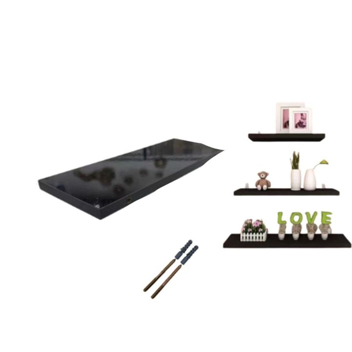 GENERICO - Repisa de Madera Reforzada 1.8 cm - 40 x 15 cm - Estante Flotante Negro 1pcs