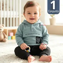 JUMP KIDS - Conjunto 2 Piezas Buzo Pantalón Y Polerón Con Capucha Azul Bebé Niño