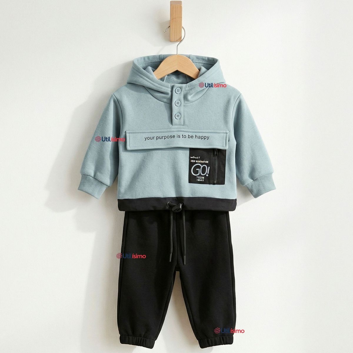 JUMP KIDS - Conjunto 2 Piezas Buzo Pantalón Y Polerón Con Capucha Azul Bebé Niño