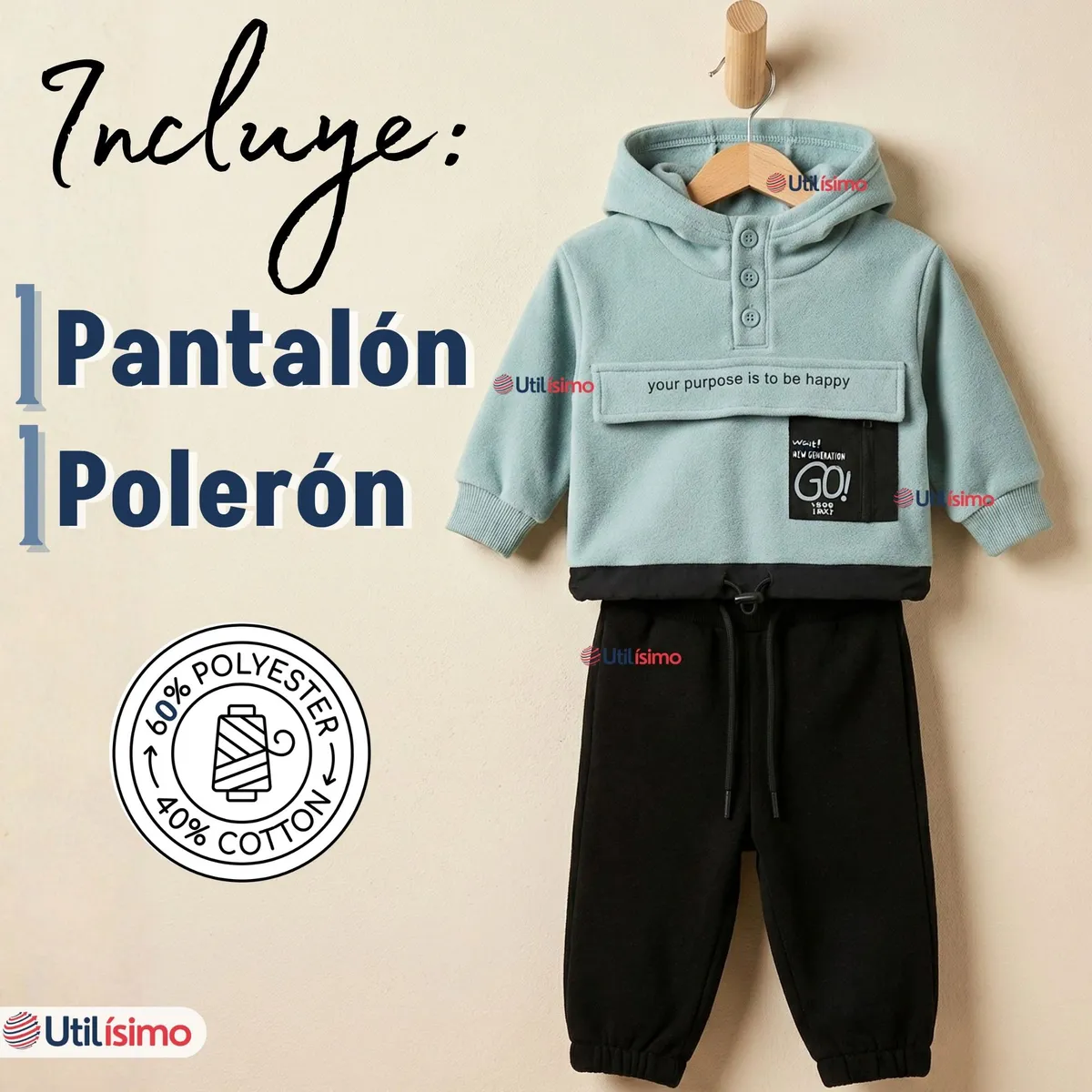 JUMP KIDS - Conjunto 2 Piezas Buzo Pantalón Y Polerón Con Capucha Azul Bebé Niño