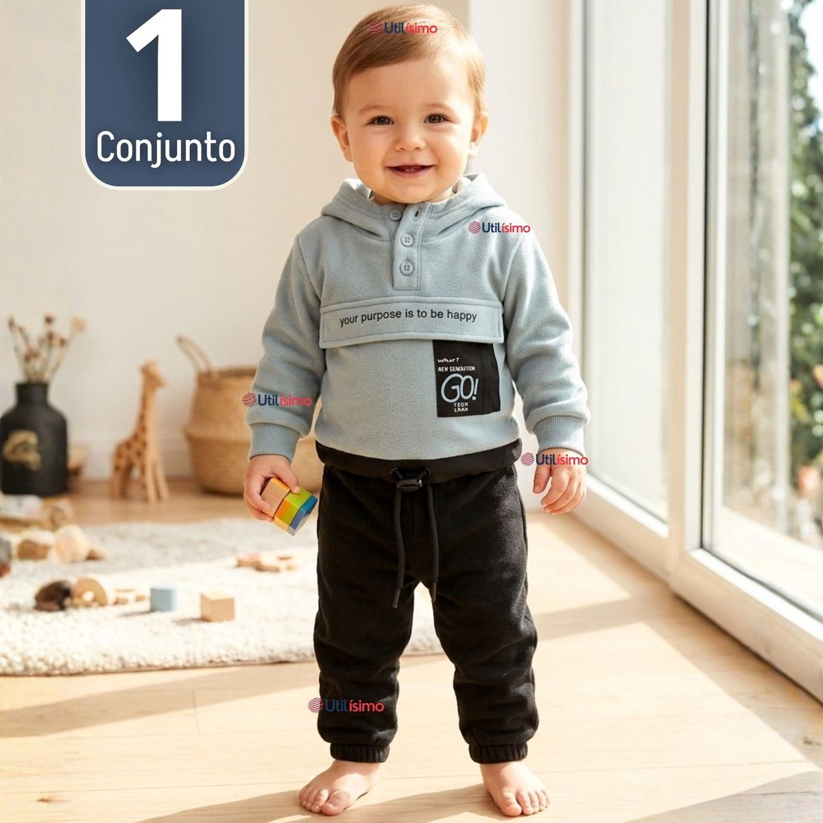 JUMP KIDS - Conjunto 2 Piezas Buzo Pantalón Y Polerón Con Capucha Azul Bebé Niño