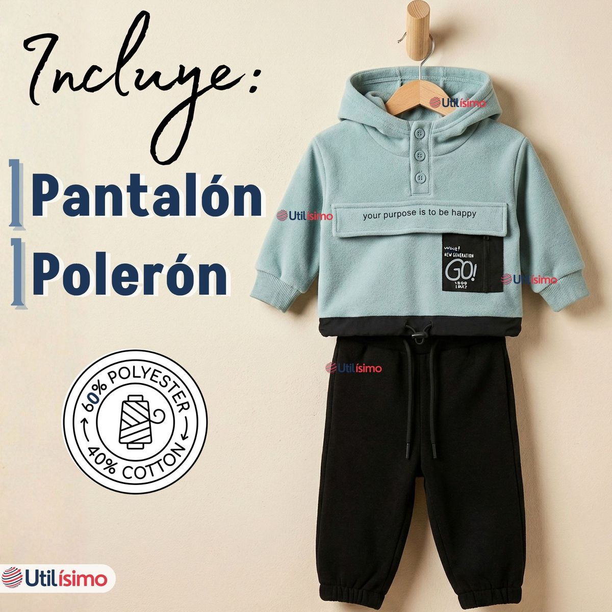 JUMP KIDS - Conjunto 2 Piezas Buzo Pantalón Y Polerón Con Capucha Azul Bebé Niño