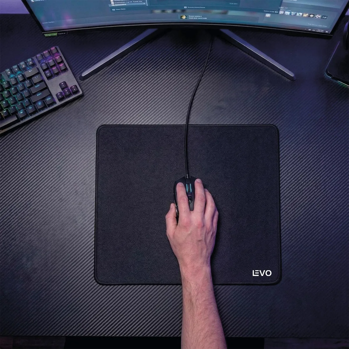 LEVO - Mousepad Battlemat L 45x40 cm Antideslizante Negro LEVO