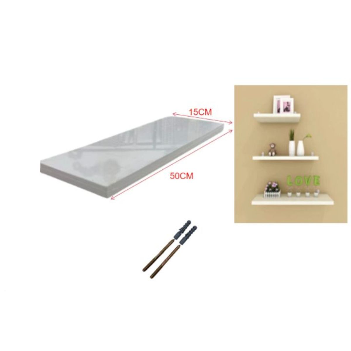 GENERICO - Repisa Flotante de Madera Blanco - 50x15 cm - Espesor 1.8cm Reforzado Estante Moderno 1pcs