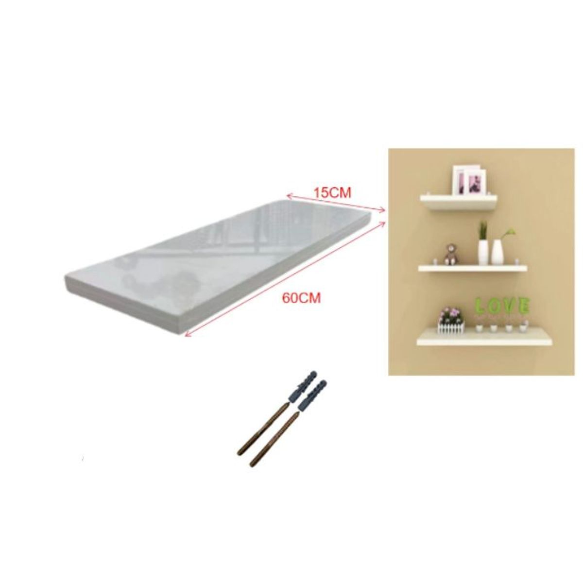 GENERICO - Repisa de Madera Reforzada XL - 60 x 15 cm - Espesor 1.8 cm - Flotante Gris Alta Resistencia 1pcs