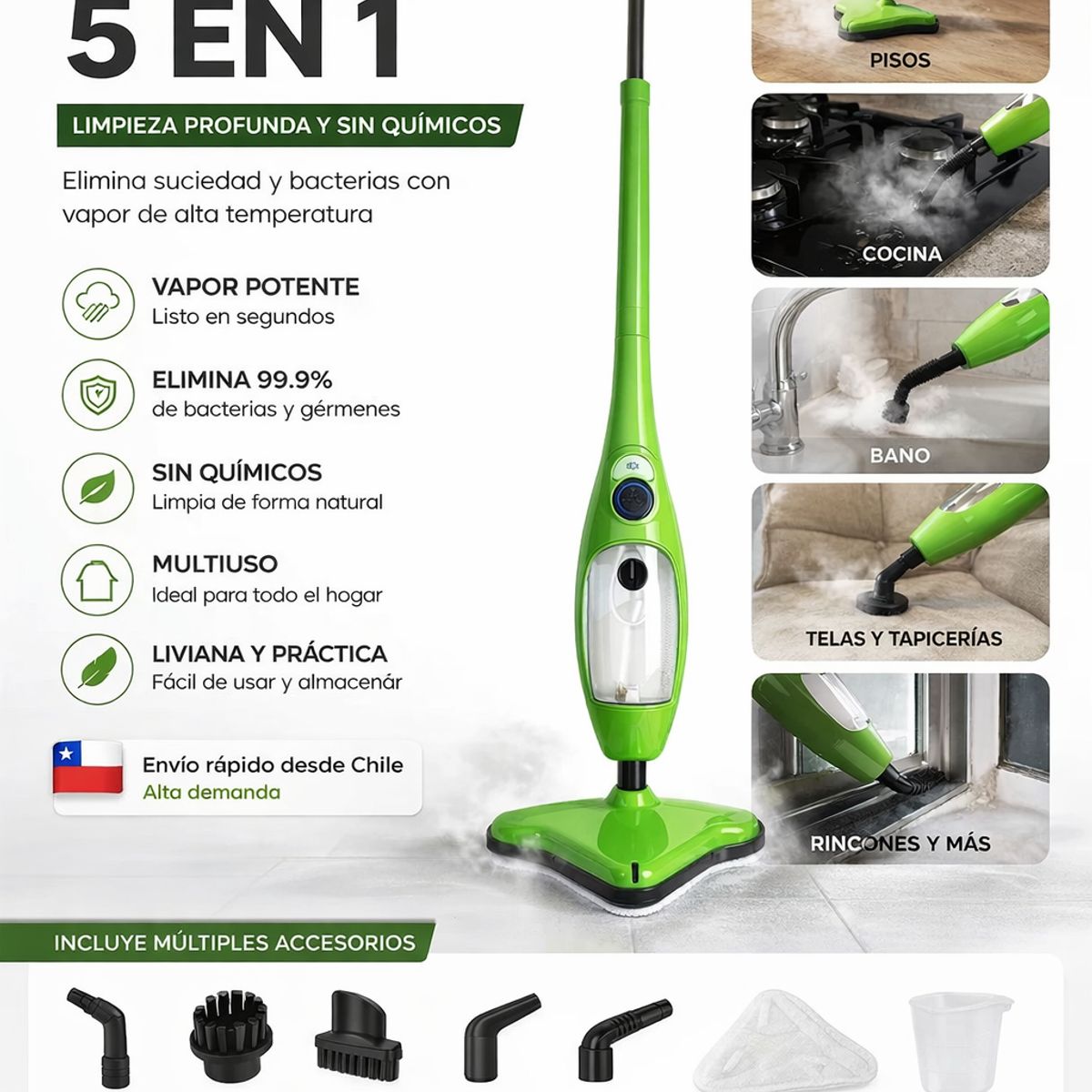 DOMA - Mopa A Vapor Multifuncional 5 En 1 Accesorios Limpieza