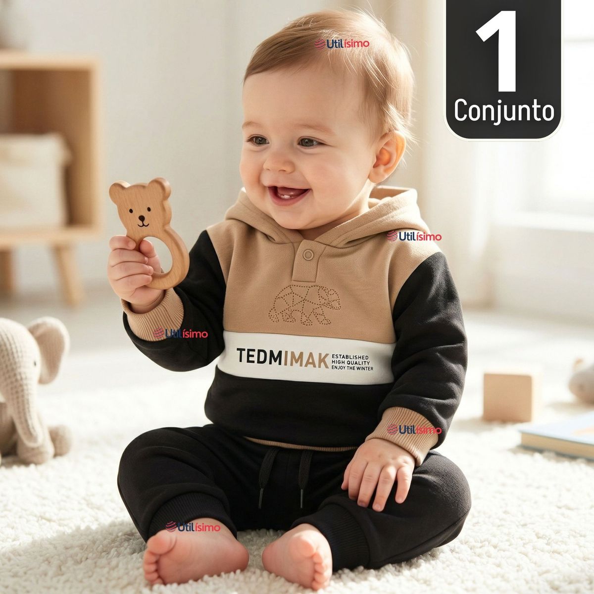 JUMP KIDS - Conjunto 2 Piezas Buzo Pantalón Y Polerón Con Capucha Negro Bebé Niño