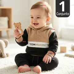 JUMP KIDS - Conjunto 2 Piezas Buzo Pantalón Y Polerón Con Capucha Negro Bebé Niño