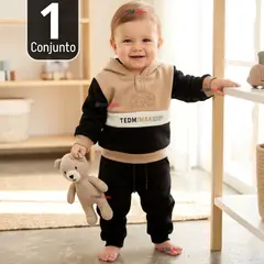 JUMP KIDS - Conjunto 2 Piezas Buzo Pantalón Y Polerón Con Capucha Negro Bebé Niño