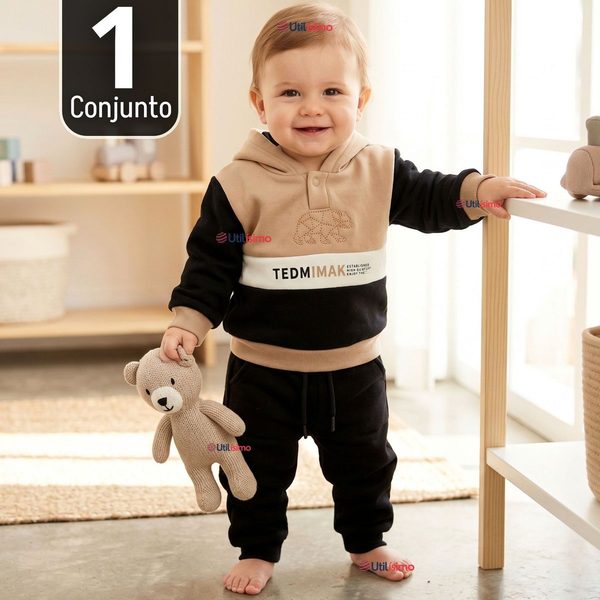 JUMP KIDS - Conjunto 2 Piezas Buzo Pantalón Y Polerón Con Capucha Negro Bebé Niño
