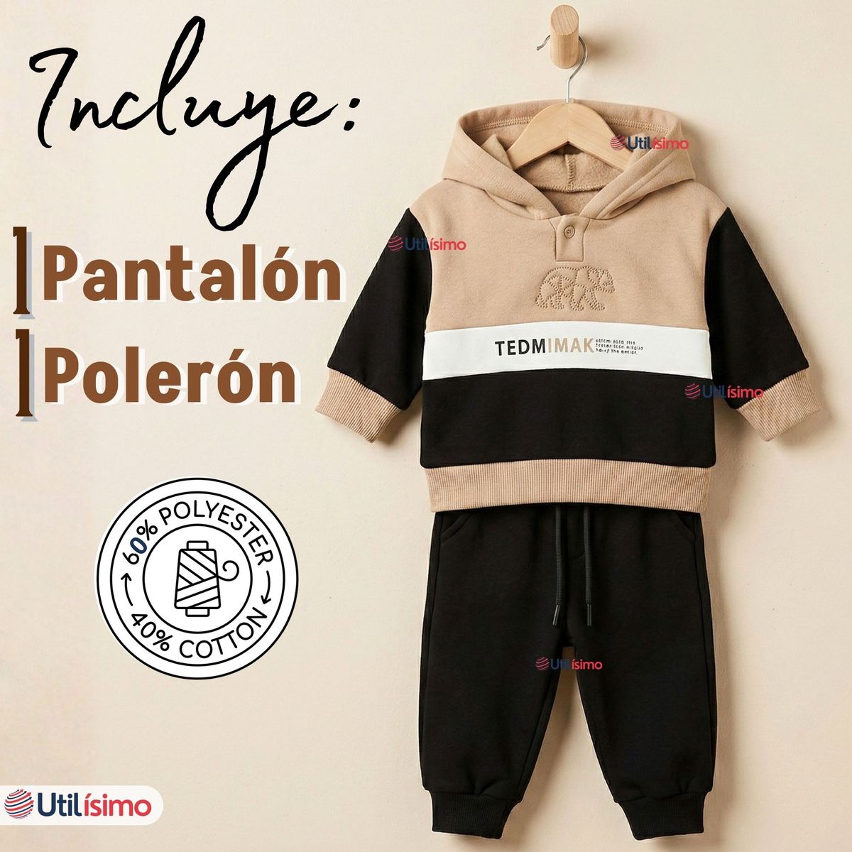 JUMP KIDS - Conjunto 2 Piezas Buzo Pantalón Y Polerón Con Capucha Negro Bebé Niño
