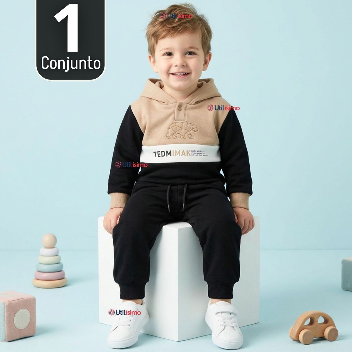 JUMP KIDS - Conjunto 2 Piezas Buzo Pantalón Y Polerón Con Capucha Negro Niño