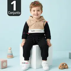 JUMP KIDS - Conjunto 2 Piezas Buzo Pantalón Y Polerón Con Capucha Negro Niño