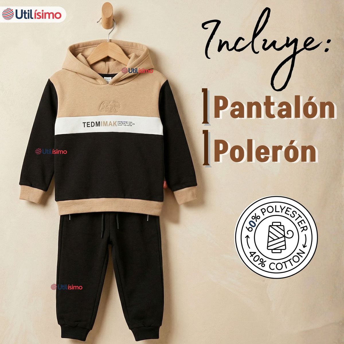 JUMP KIDS - Conjunto 2 Piezas Buzo Pantalón Y Polerón Con Capucha Negro Niño