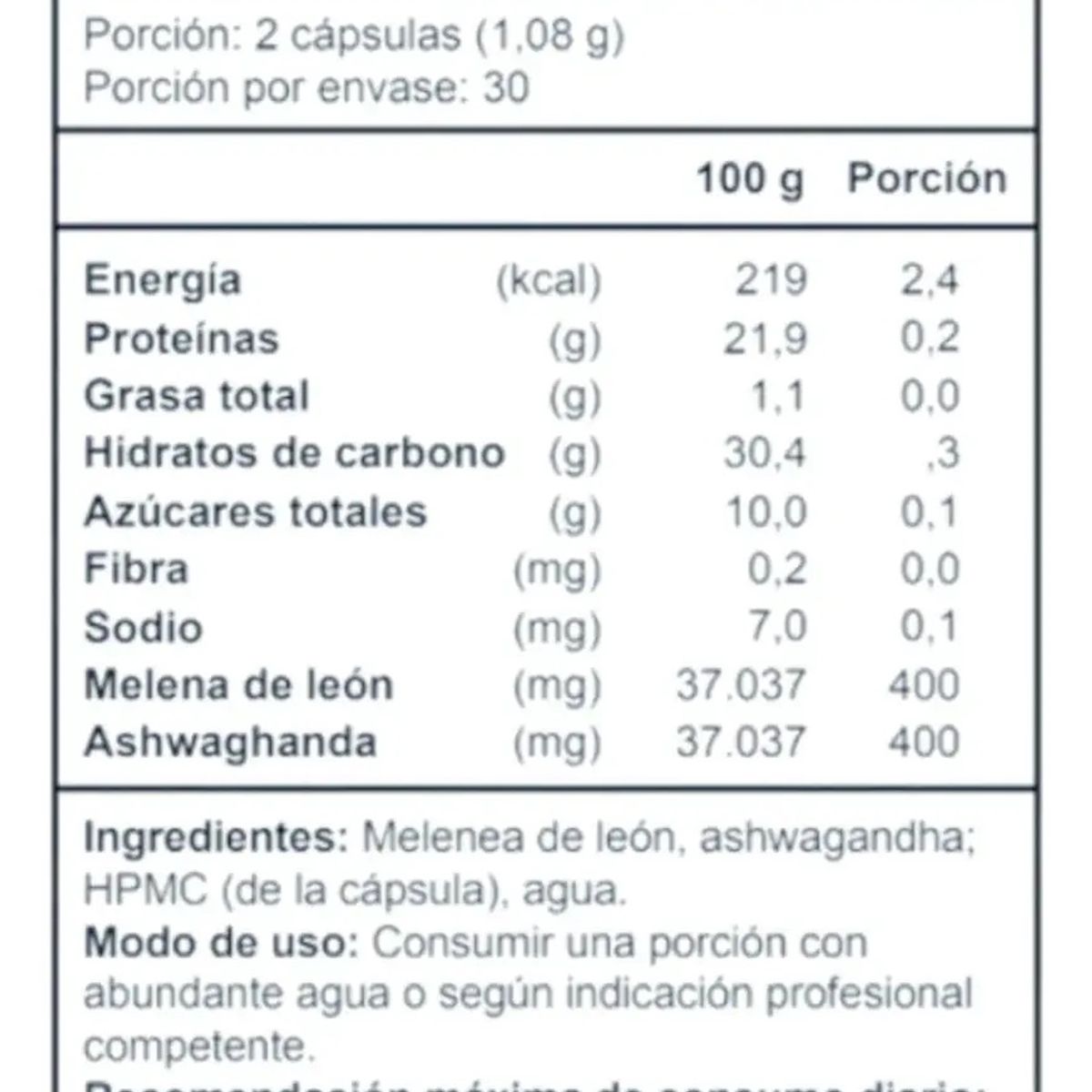 FNL - Melena De Leon + Ashwagand Fnl 120 Cápsulas 2x60 Caps