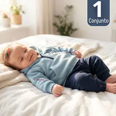 JUMP KIDS - Conjunto 2 Piezas Buzo Pantalón Y Polerón Con Capucha Azul Dinosaurio Bebé Niño