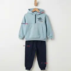 JUMP KIDS - Conjunto 2 Piezas Buzo Pantalón Y Polerón Con Capucha Azul Dinosaurio Niño