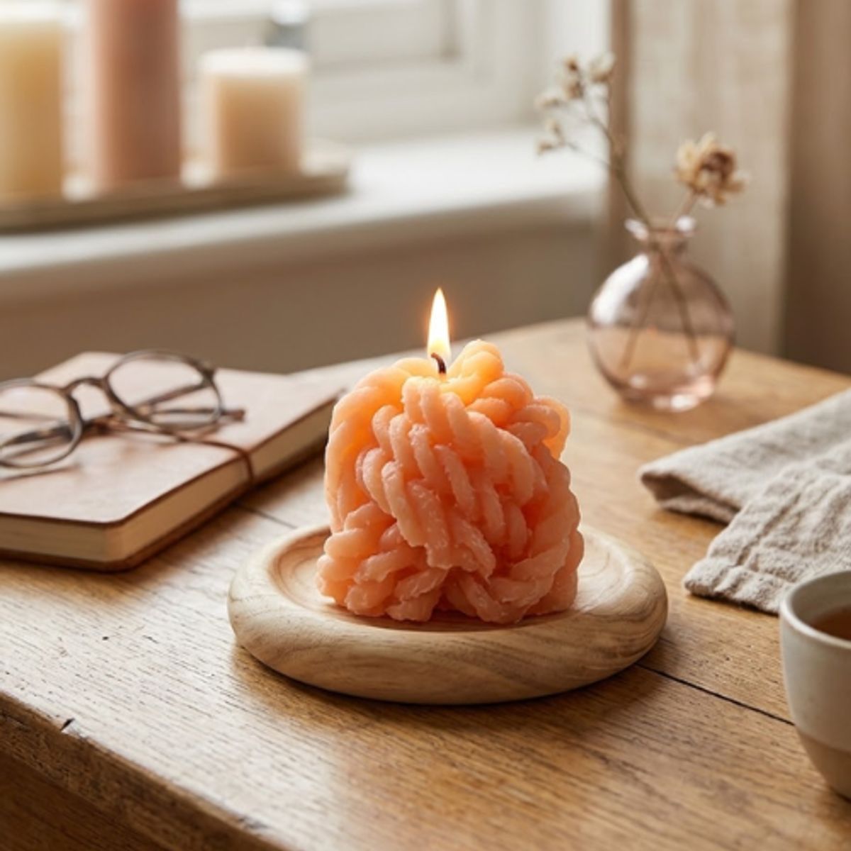 GENERICO - Set 6 Vela Aromática Nudo Cuerda 7cm Naranja