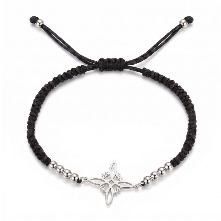 Pulsera Tejida Nudo de Bruja Unisex Negra Negro TALLA UNICA