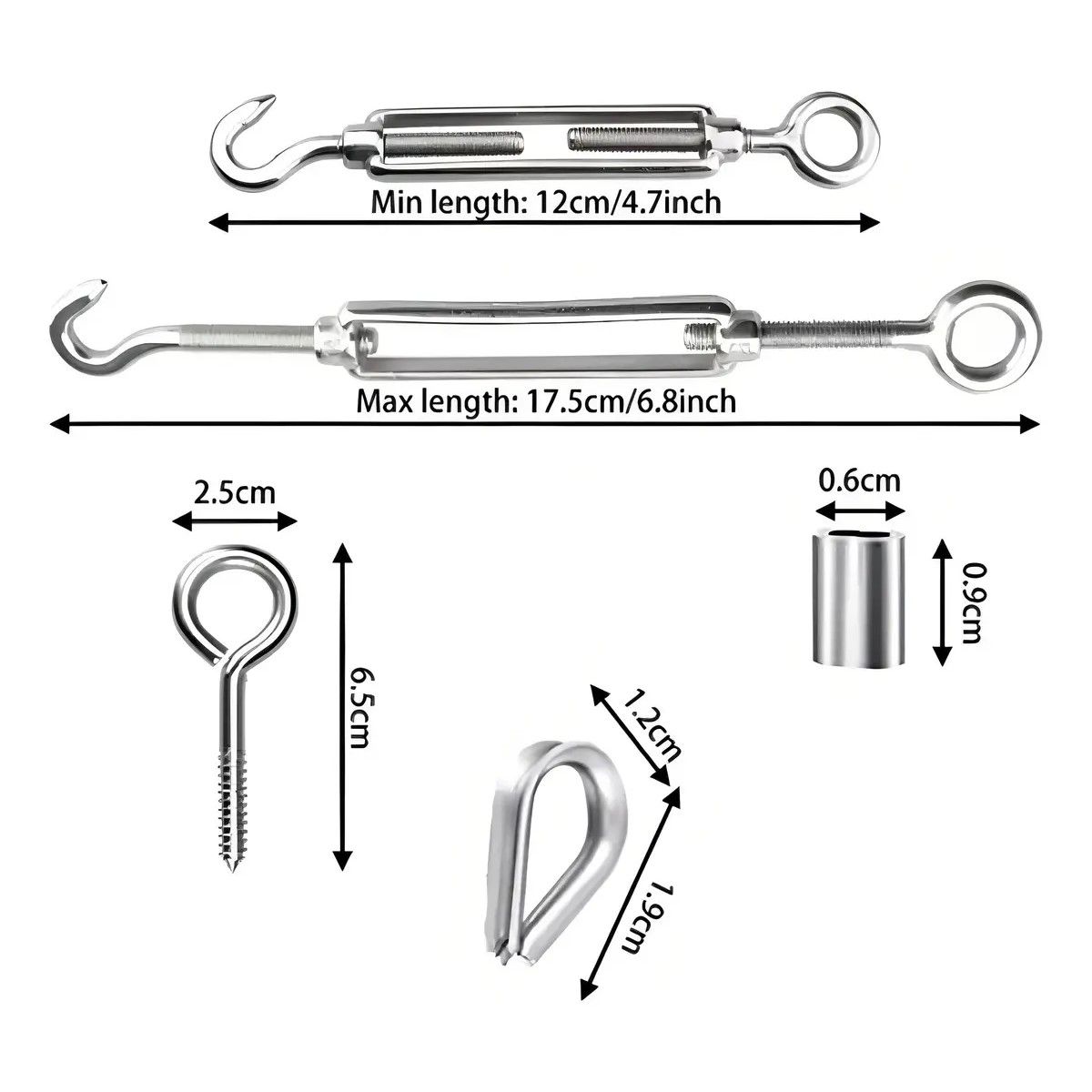 GENERICO - Kit De Cable Tensor De Acero De 30m Gancho Galvanizado BELUG