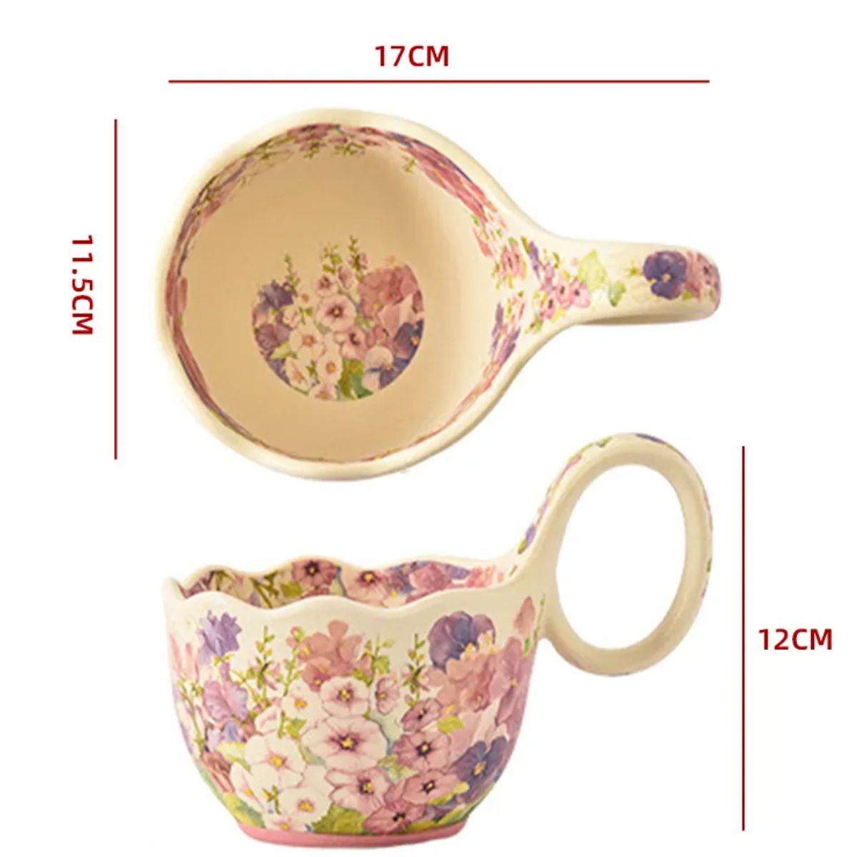 GENERICO - Taza Grande Asa Curva Floral Ceramica Ergonomica Hogar