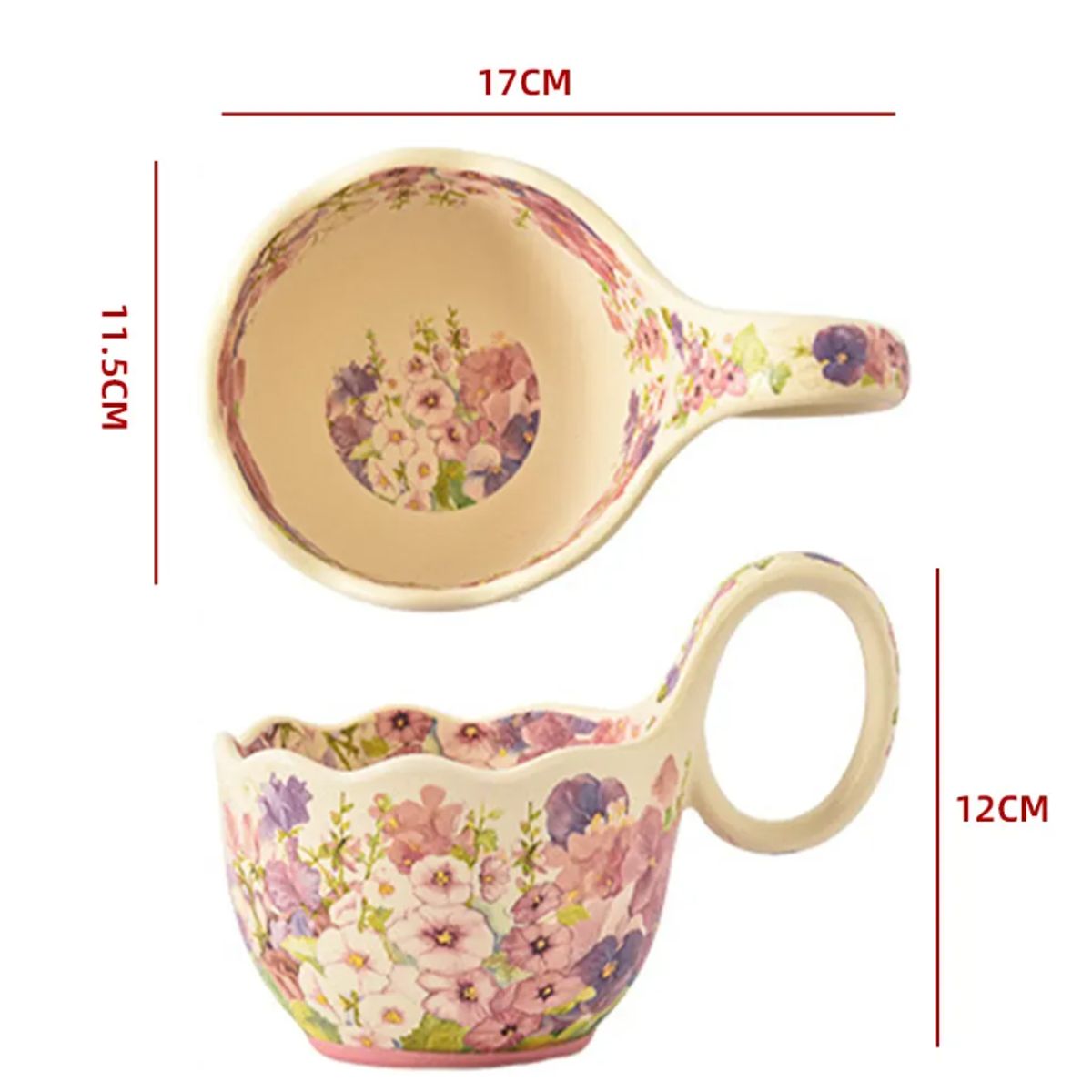 GENERICO - Taza Grande Asa Curva Floral Ceramica Ergonomica Hogar