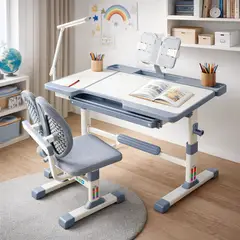 SPACE HOME - Set Escritorio Gris Con Silla Ergonomica Para Niños