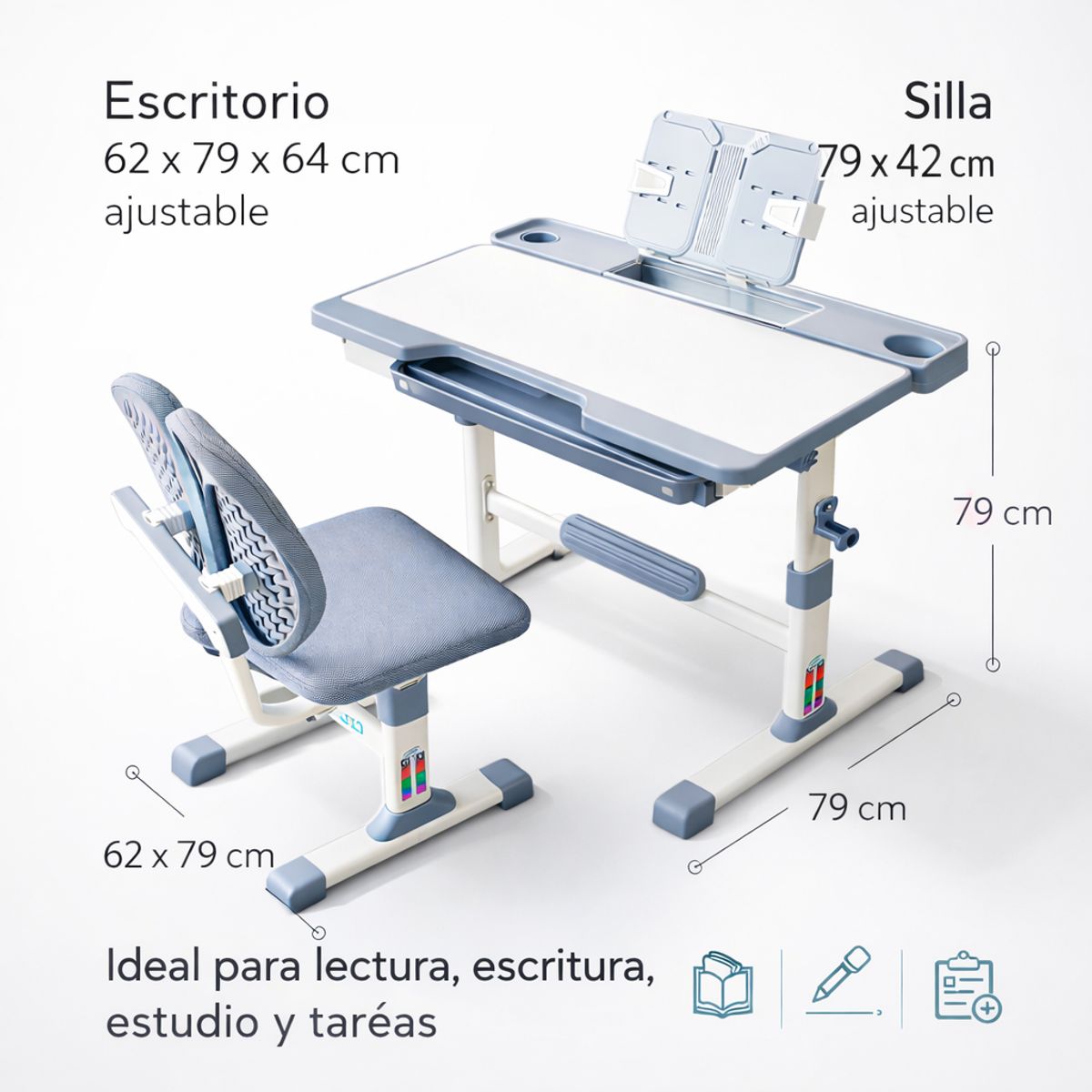 SPACE HOME - Escritorio Infantil Gris Con Silla Para Estudio Y Tareas