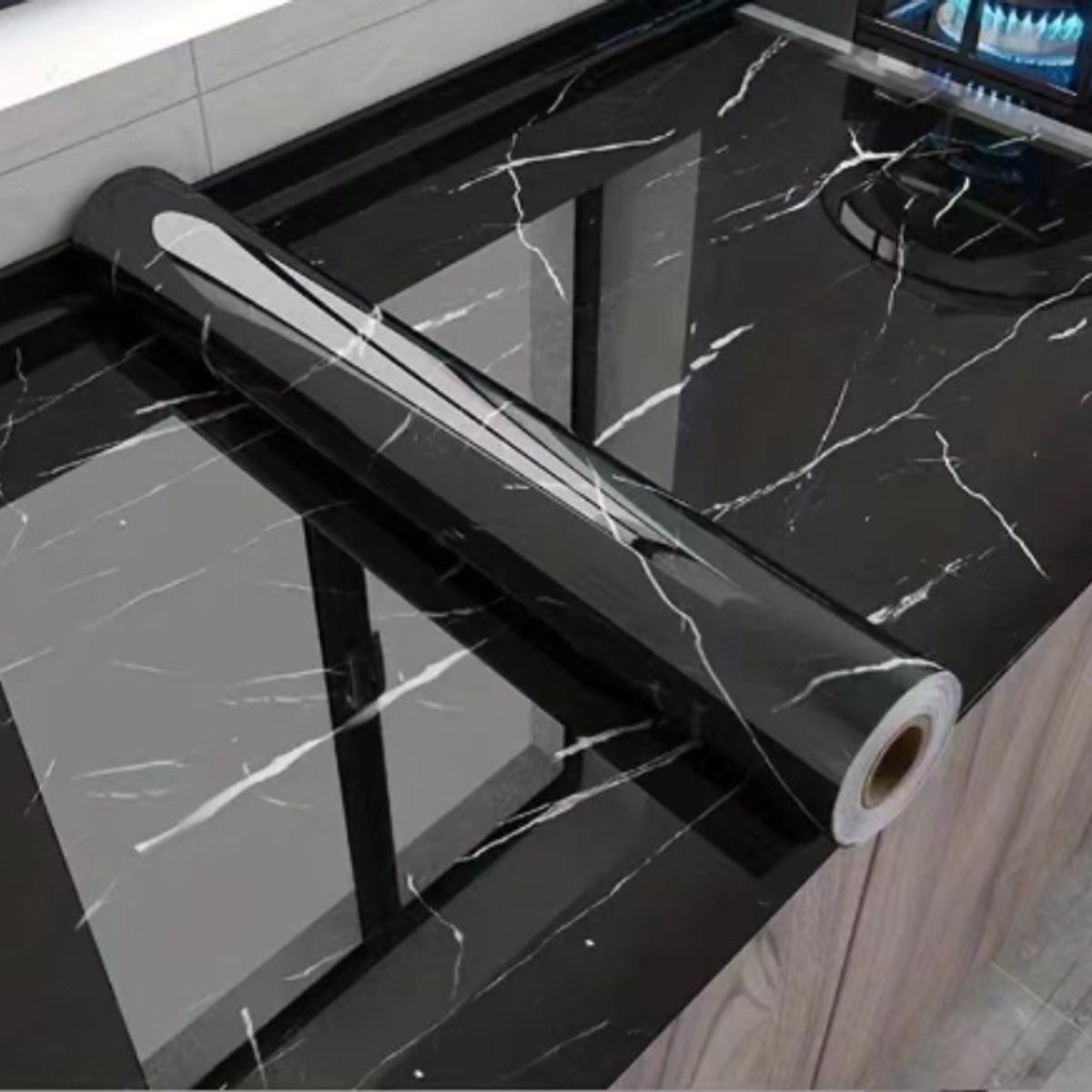 GENERICO - Papel Tapiz Adhesivo Mármol Impermeable Para Encimera Cajon 10m Negro