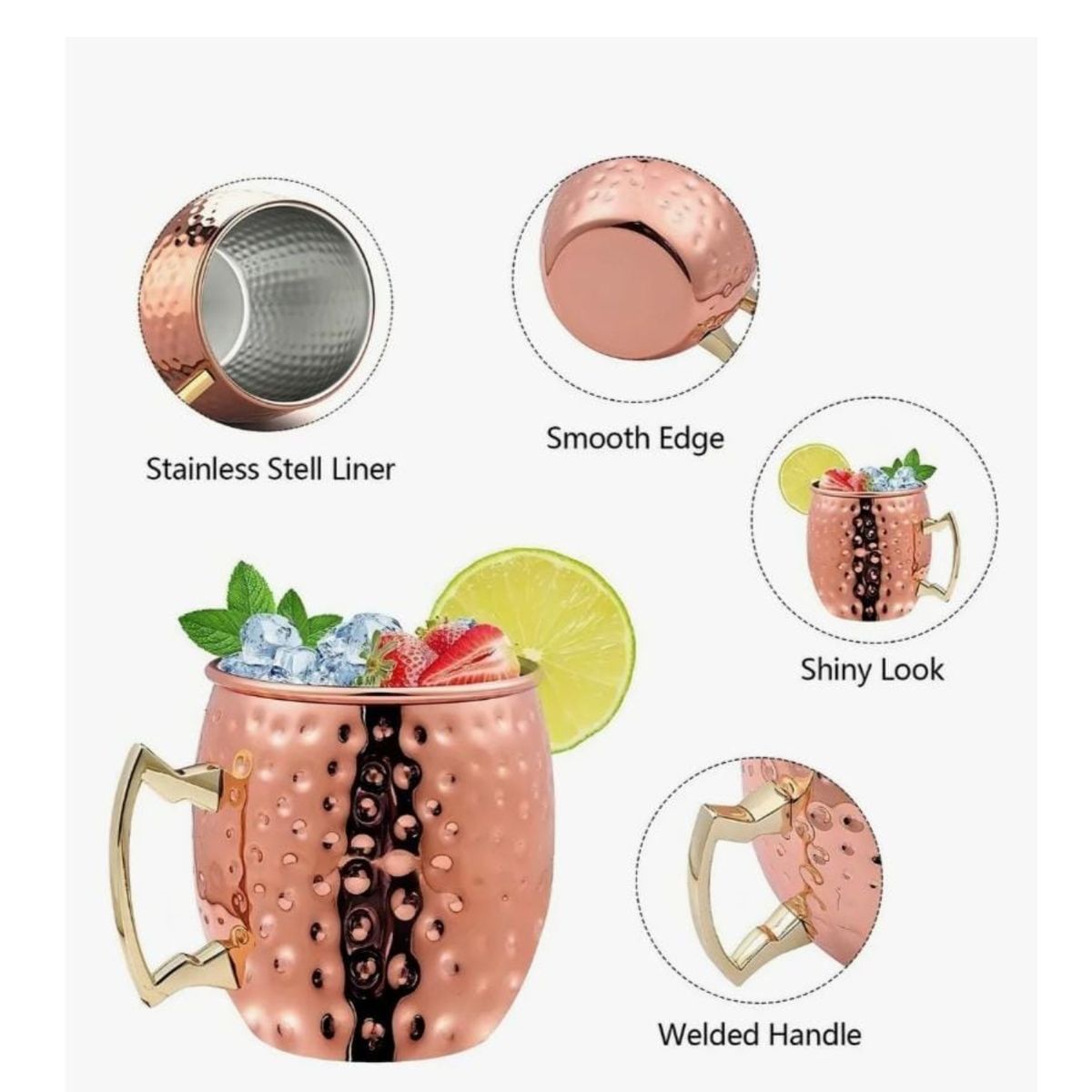 GENERICO - Pack 2 Mugs De Cobre Vasos Bar Tragos Moscow Mule Mojito
